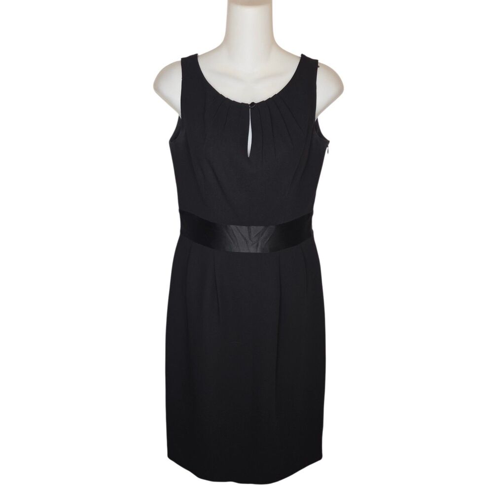 Ann Taylor Black Satin Waist Sheath Dress Size 0 10-208202 Pleated LBD Cocktail